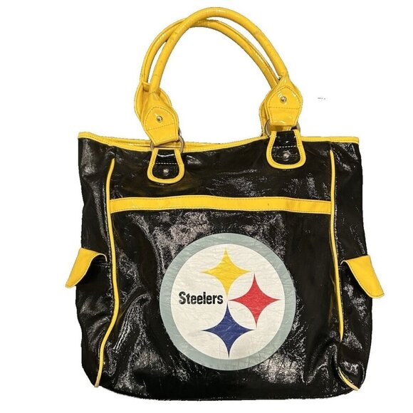 Pro-FAN-ity Handbags - Pittsburgh Steelers Tote Bag NFL Football Vinyl Water Resistant Large Black Gold